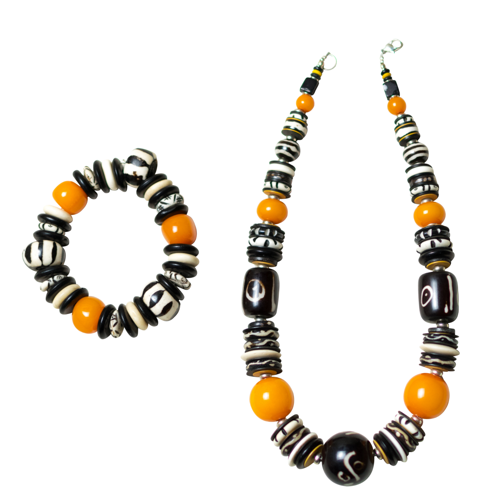 Camel Bone & light Amber Necklace with Bracelet