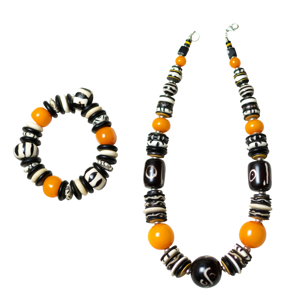Camel Bone & light Amber Necklace with Bracelet