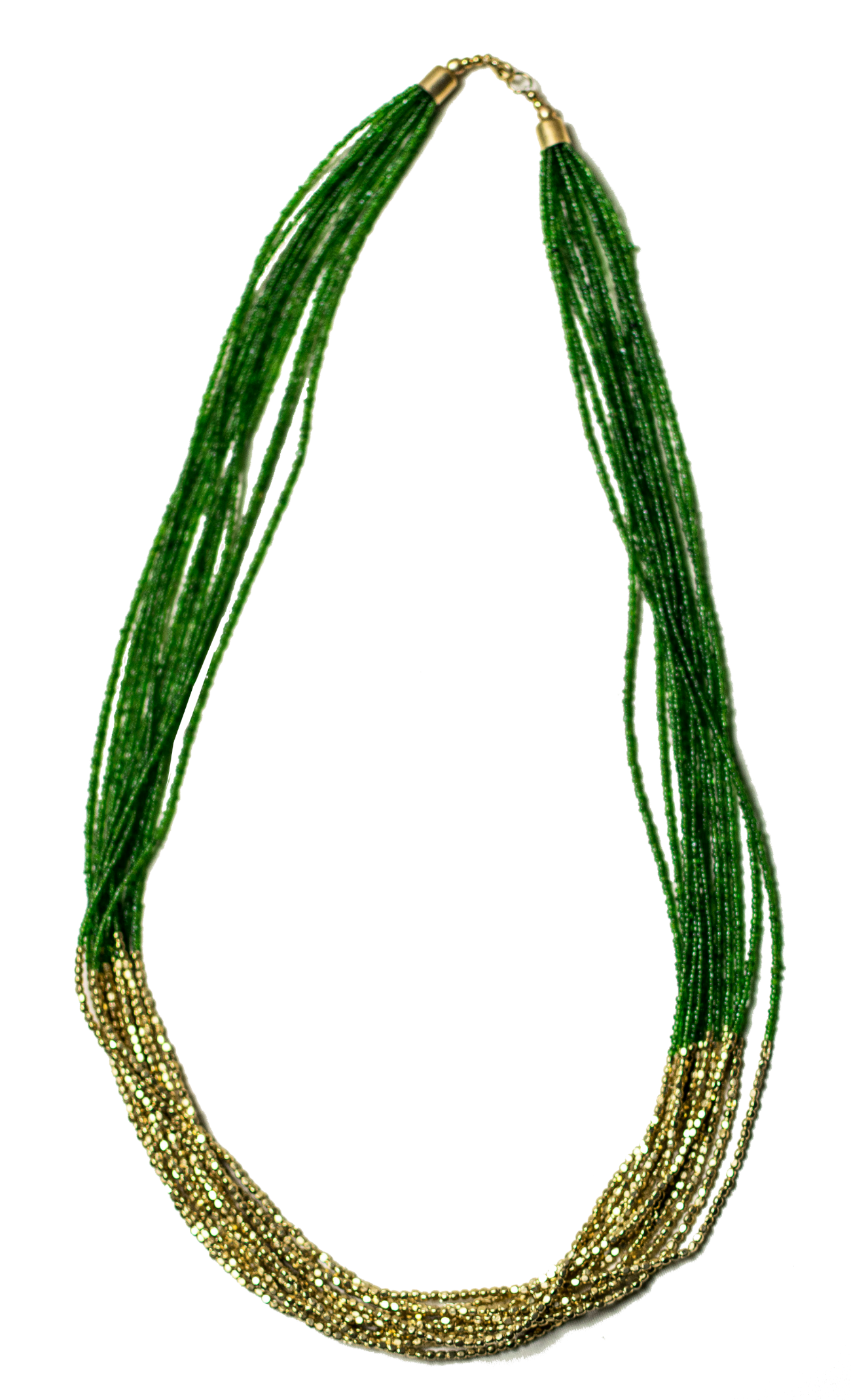 Green and Gold Beaded Long Necklace