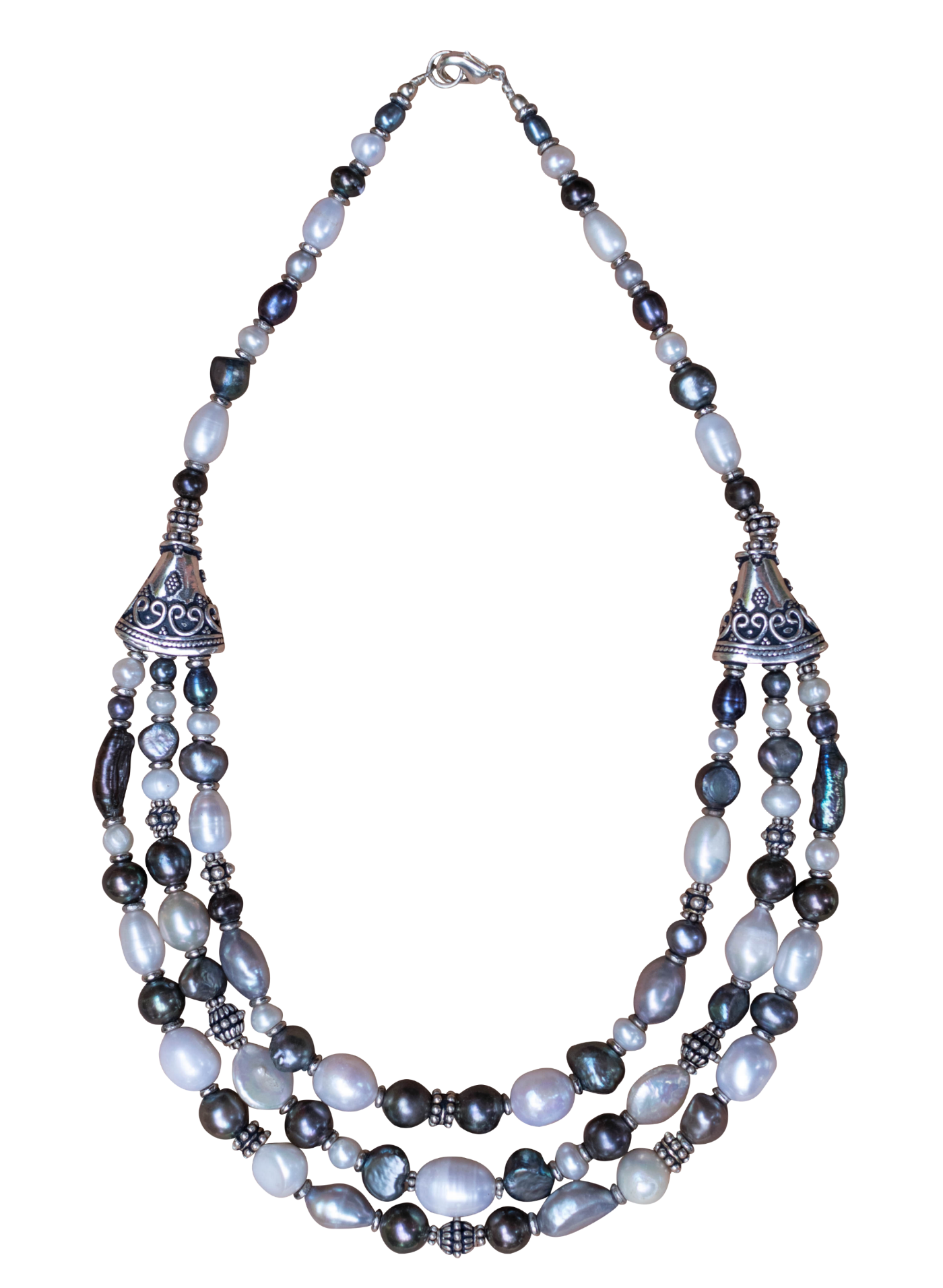 Grey, White and Purple Pearl Necklace