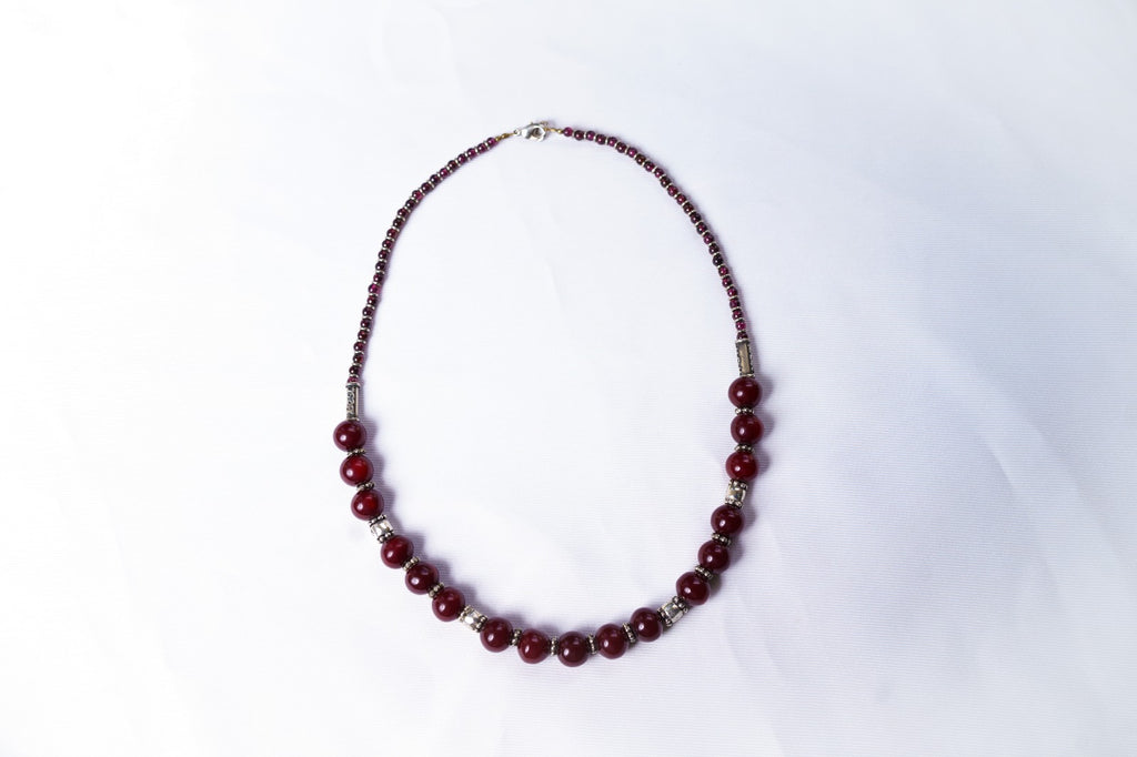 Red Amber And Silver Necklace